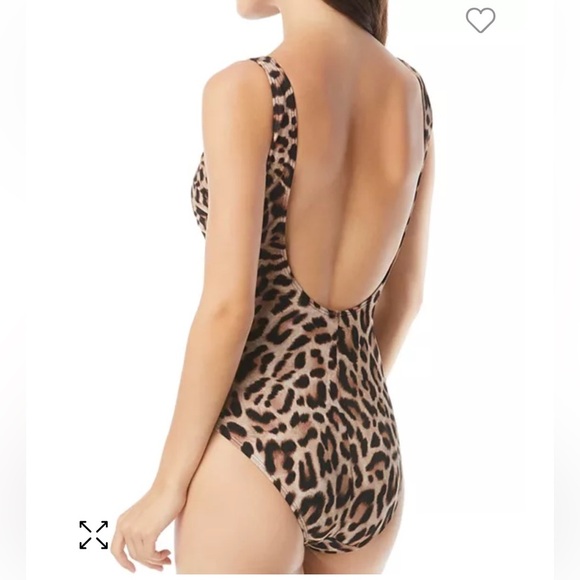 Carmen Marc Valvo Beaded Peek-A-Boo One Piece Swimsuit 12 leopard safari - Picture 2 of 7